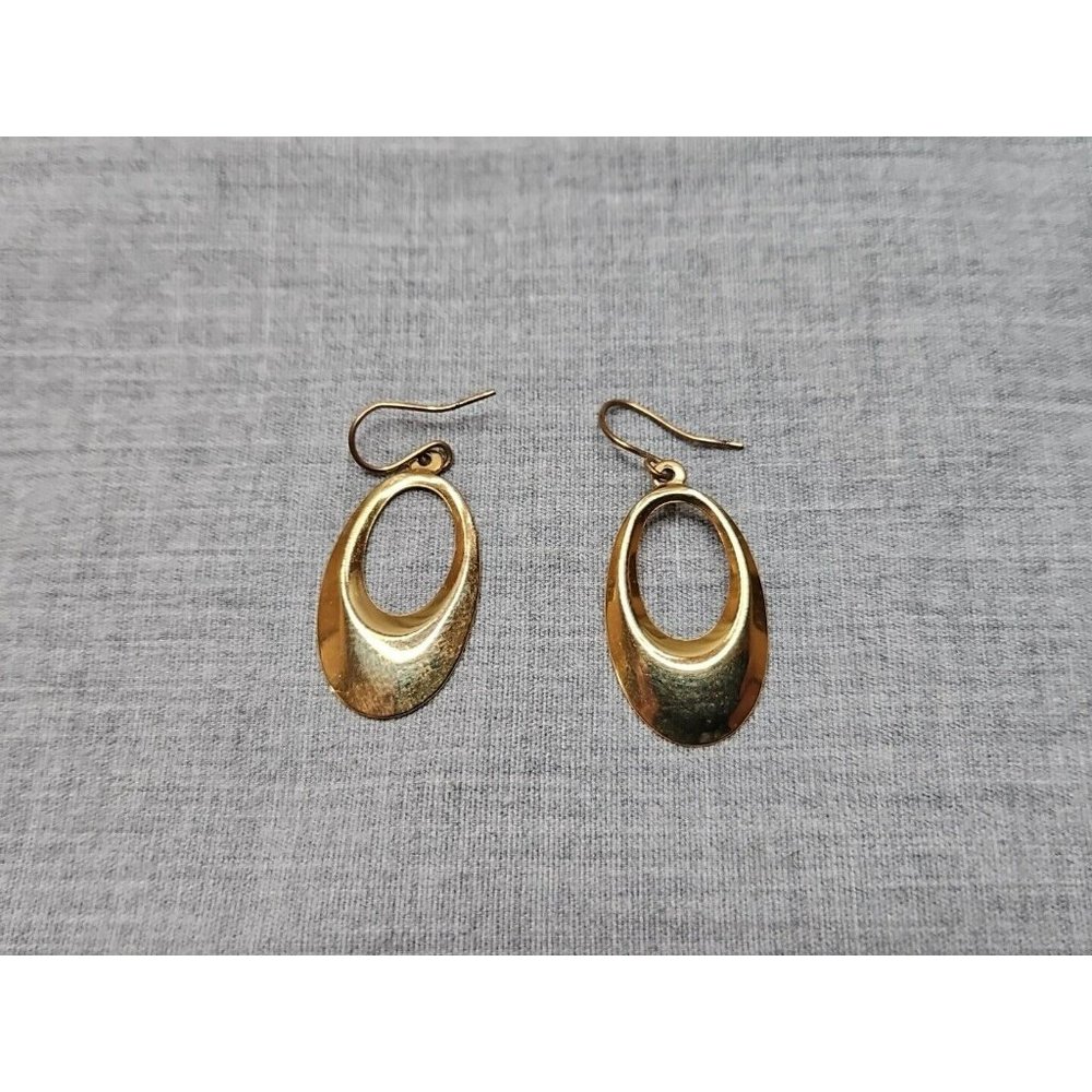 Vintage Gold Tone Open Hoop Oval Earrings, 1'' Long